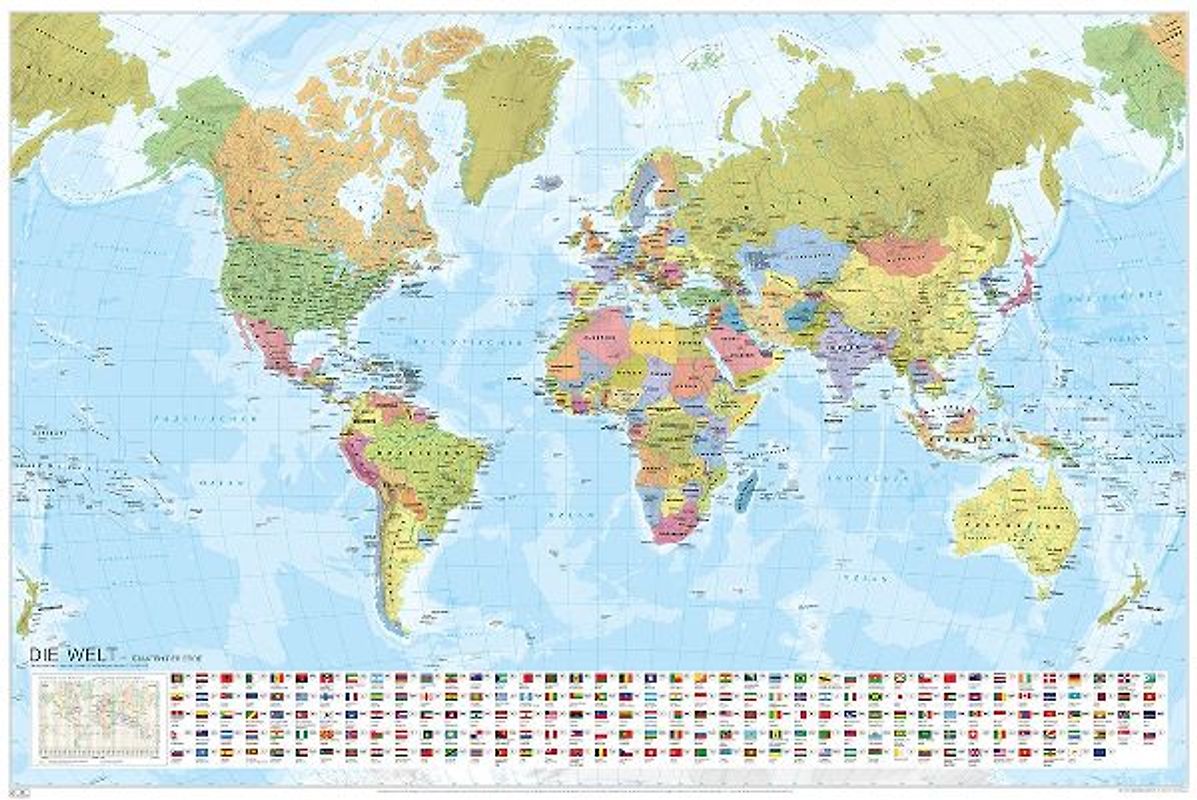 MARCO POLO Weltkarte - Staaten der Erde mit Flaggen, plano in Hülse