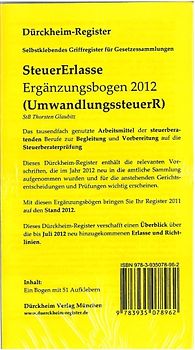 Steuererlasse (ERGÄNZUNGSBOGEN 2012-UmwStR) Griffregister Nr. 962: 51 bedruckte Griffregister für die SteuerErlasse 2012