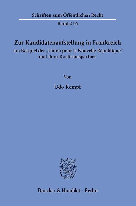 Zur Kandidatenaufstellung in Frankreich am Beispiel der "Union pour la Nouvelle République" und ihrer Koalitionspartner.