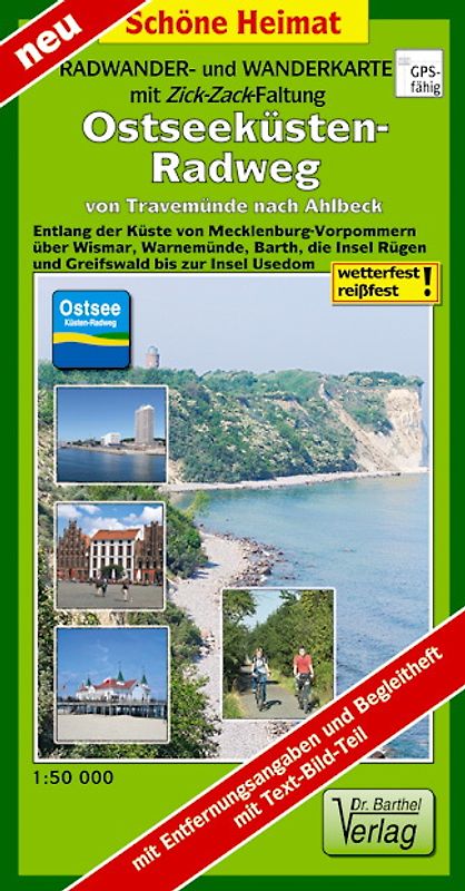 Radwander- und Wanderkarte mit Zick‑Zack‑Faltung Ostseeküsten-Radweg von Travemünde nach Ahlbeck