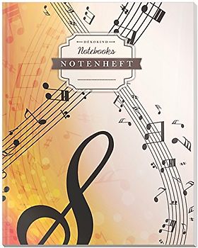 DÉKOKIND Notenheft | DIN A4, 64 Seiten, 12 Notensysteme pro Seite, Inhaltsverzeichnis, Vintage Softcover | Dickes Notenbuch | Motiv: Notenschweif