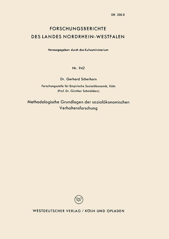 Methodologische Grundlagen der sozialökonomischen Verhaltensforschung