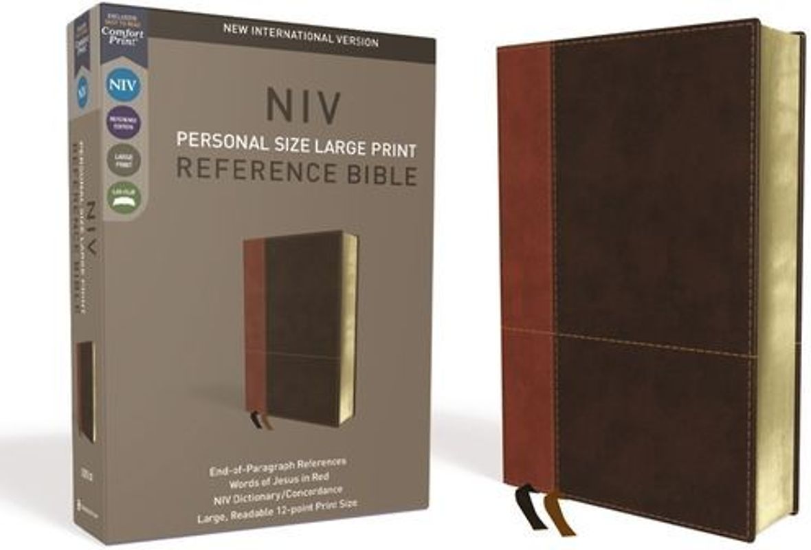 NIV, Personal Size Reference Bible, Large Print, Imitation Leather, Brown, Red Letter Edition, Comfort Print