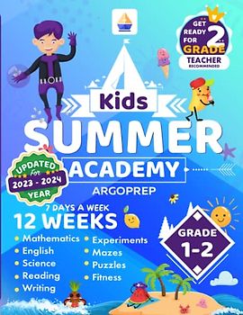 Kids Summer Academy by ArgoPrep - Grades 1-2: 12 Weeks of Math, Reading, Science, Logic, Fitness and Yoga | Online Access Included | Prevent Summer Learning Loss