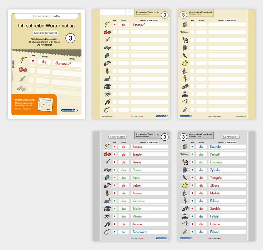 Ich schreibe Wörter richtig - Abreißblock 3 - Lernzielkontrolle - Dreisilbige Wörter