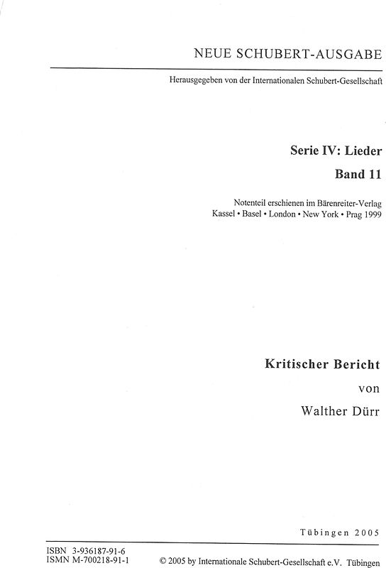 Neue Schubert-Ausgabe. Kritische Berichte / Lieder 11