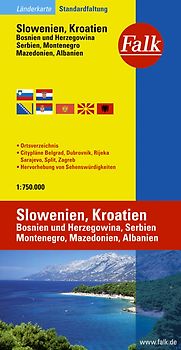 Falk Länderkarte Slowenien, Kroatien, Bosnien und Herzegowina, Serbien 1:750 000