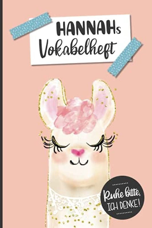 Personalisierte Schulsachen für Hannah: Vokabelheft mit zwei Spalten für Vorname Hannah ein Individuelles Geschenk zum Schulanfang oder zur Einschulung um Vokabeln aufzuschreiben