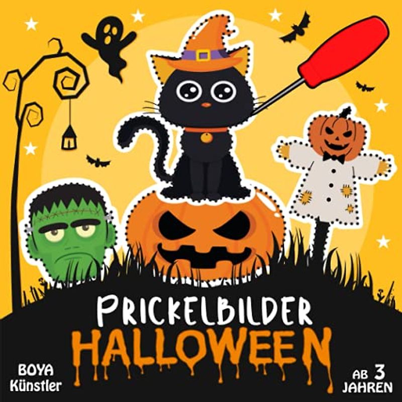 Prickelbilder Halloween: Prickelset Kinder ab 3 - Malen, Prickeln, Ausschneiden und Basteln - Prickelblock für Jungen & Mädchen, Bastelbuch Halloween für Kinder ab 3 Jahren