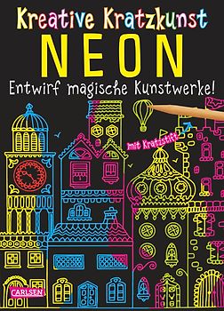 Kreative Kratzkunst: Neon: Set mit 10 Kratzbildern, Anleitungsbuch und Holzstift