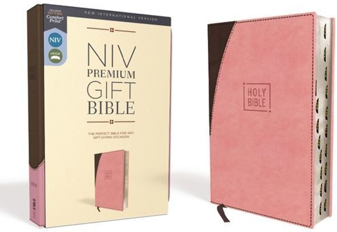 Niv, Premium Gift Bible, Leathersoft, Pink/Brown, Red Letter Edition, Indexed, Comfort Print