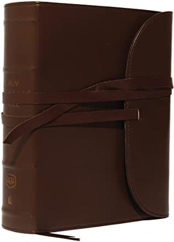 NKJV, Journal the Word Bible, Large Print, Premium Leather, Brown, Red Letter Edition
