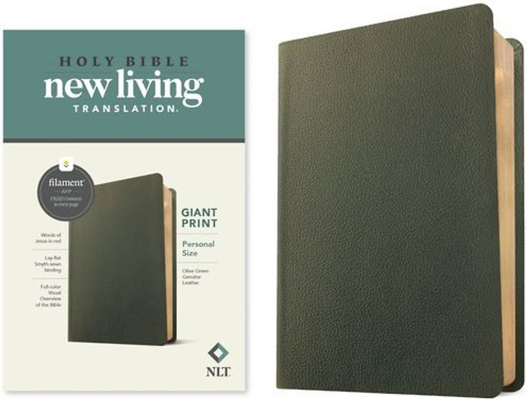 NLT Personal Size Giant Print Bible, Filament Enabled (Genuine Leather, Olive Green, Red Letter)