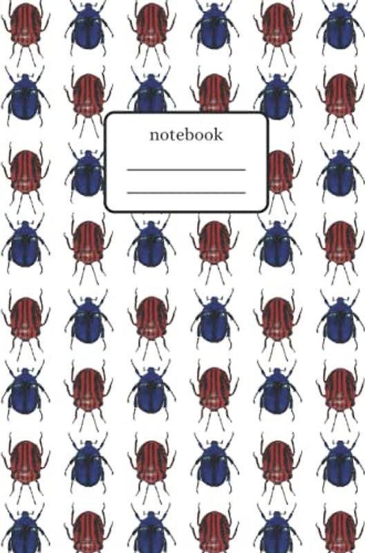 Notebook Beetles Blue/Red: Composition Notebook with Red and Blue Beetle Paintings Pattern - Lined Notebook 120 Pages 6x9 inch - White Version