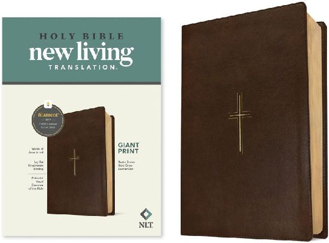 NLT Giant Print Bible, Filament Enabled (Leatherlike, Rustic Brown Gold Cross, Red Letter)