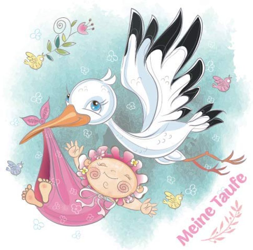 Meine Taufe: Gästebuch und Erinnerungsalbum zur Taufe | für Mädchen | Geschenkidee | Paten Onkel | Paten Tante | 110 Seiten 21,5cm x 21,5 cm | Storch mit Baby Cover Rosa