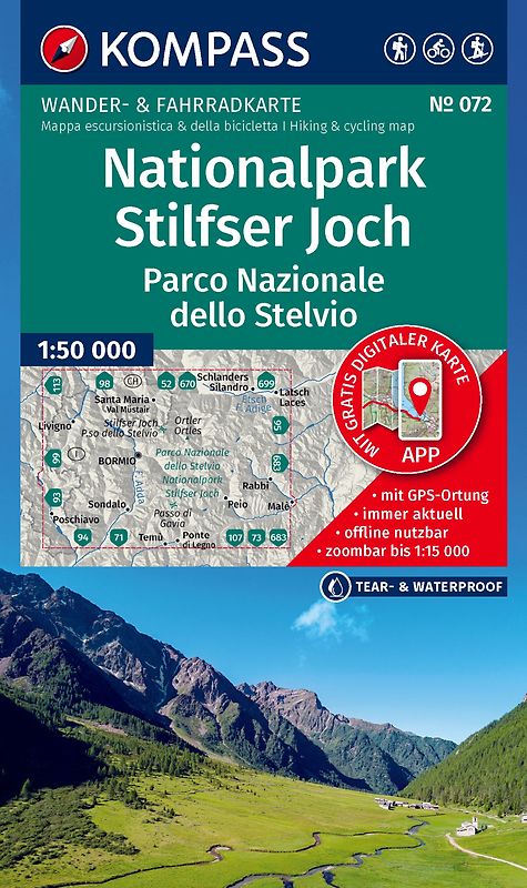 KOMPASS Wanderkarte 072 Nationalpark Stilfser Joch / Parco Nazionale dello Stelvio 1:50.000