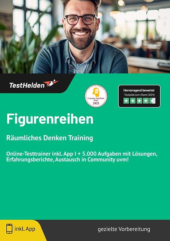 Figurenreihen: & Räumliches Denken Training | Online-Testtrainer inkl. App I + 5.000 Aufgaben mit Lösungen, Erfahrungsberichte, Austausch in Community uvm!