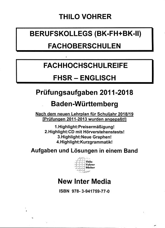 Fachhochschulreife Englisch Prüfungsaufgaben 2011-2018 mit Lösungen