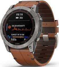Image of Garmin Fenix 7X 51 mm titanium met chestnut leren polsband [wifi, Sapphire Solar Edition] (Refurbished)