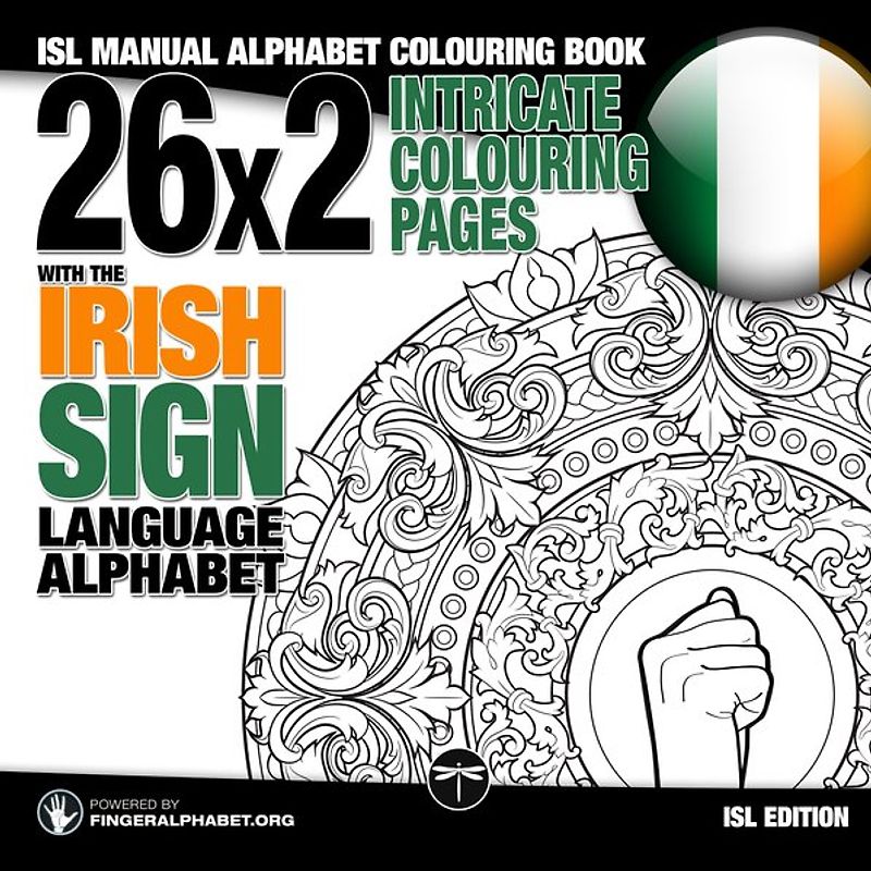 26x2 Intricate Colouring Pages with the Irish Sign Language Alphabet