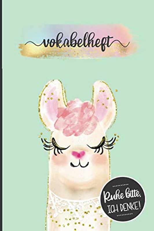 Vokabelheft Lama | Vokabeln lernen: Schulheft und Vokabelheft für Kinder, 120 Seiten Din A5, 2 Spalten und Teilungslinie, Mädchen lernen Fremdsprachen ... Watercolor mint, Not the Yellow from the Egg