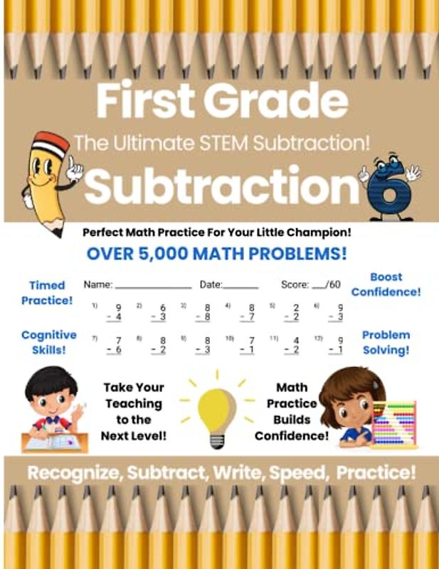 First Grade Math Subtraction Workbook, Subtract Numbers 0 To 9, STEM Math Workbook, Ages 4-8, For First Grade and Advanced Pre-Kindergarten and ... Subtraction Workbook by Glitter Bay Books