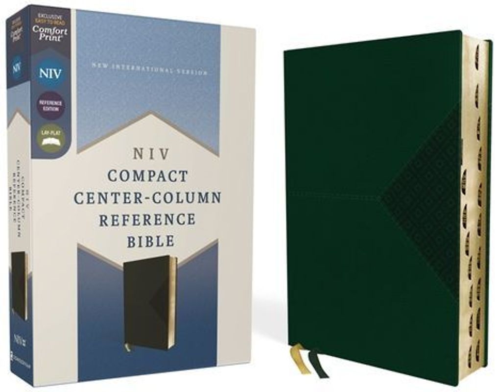 Niv, Compact Center-Column Reference Bible, Leathersoft, Green, Red Letter, Thumb Indexed. Comfort Print
