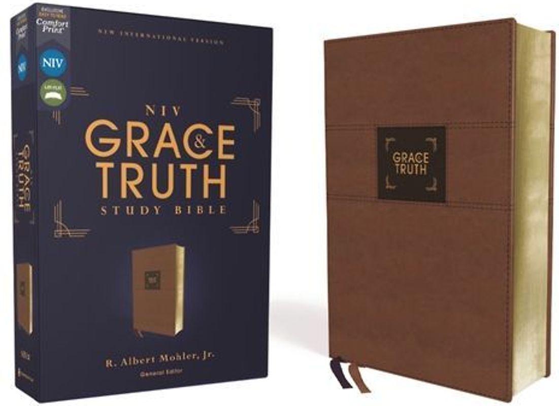 Niv, the Grace and Truth Study Bible (Trustworthy and Practical Insights), Leathersoft, Brown, Red Letter, Comfort Print