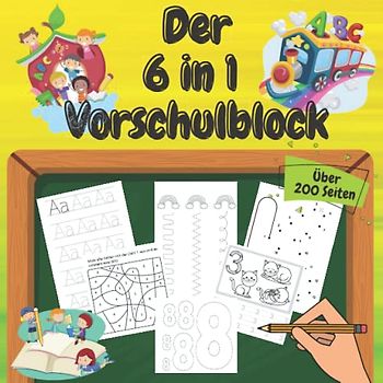 Vorschulblock ab 5: Vorschulbuch für Kinder ab 5 über 200 Seiten! Schwungübungen, Malen nach Zahlen, Punkt zu Punkt, Zahlen 1-20 und Buchstaben lernen. Das Mitmachbuch für Kinder im Kindergarten!