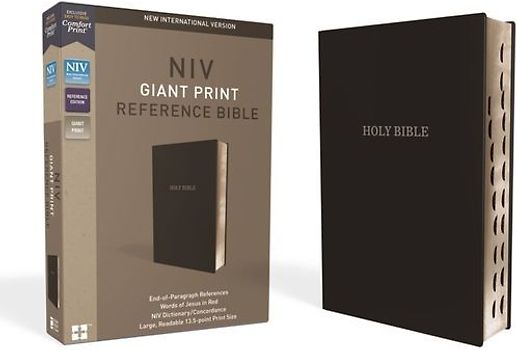 NIV, Reference Bible, Giant Print, Leather-Look, Black, Red Letter Edition, Indexed, Comfort Print
