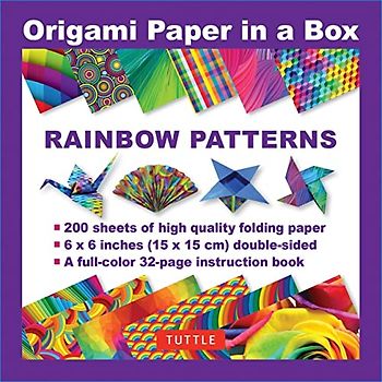 Origami Paper in a Box Rainbow Patterns: 200 Sheets of Tuttle Origami Paper: 6x6 Inch High-quality Origami Paper Printed With 12 Different Patterns: 32-page Instructional Book of 12 Projects