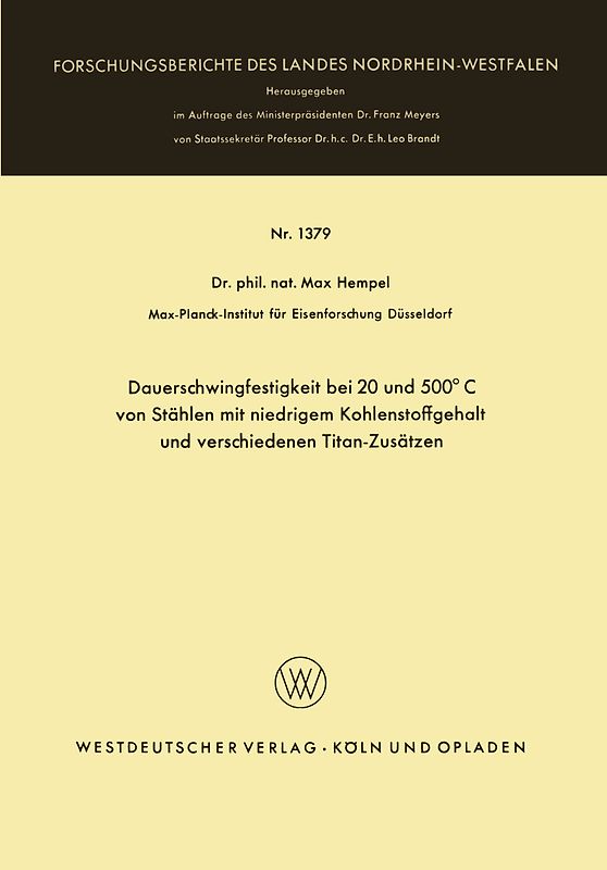 Dauerschwingfestigkeit bei 20 und 500°C von Stählen mit niedrigem Kohlenstoffgehalt und verschiedenen Titan-Zusätzen