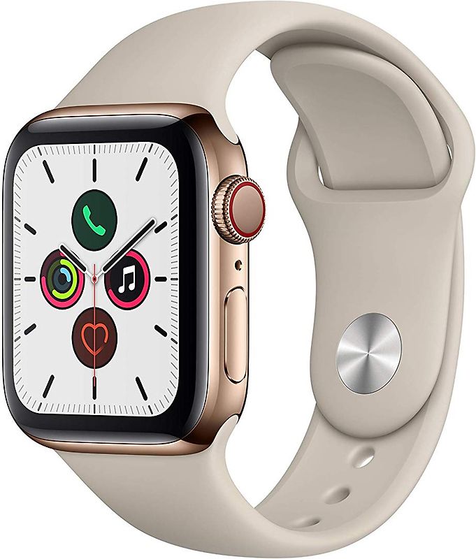 Apple Watch Series 5 40 mm boîtier en acier inoxydable or et bracelet sport stein [Wi-Fi + Cellulaire]
