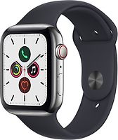 Apple Watch Series 5 Caja de acero inoxidable de 44 mm en plata - Correa deportiva negra [WiFi + Cellular]