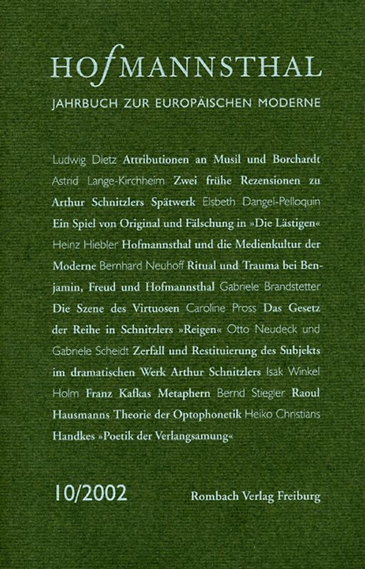 Hofmannsthal-Jahrbuch. Jahrbuch zur europäischen Moderne
