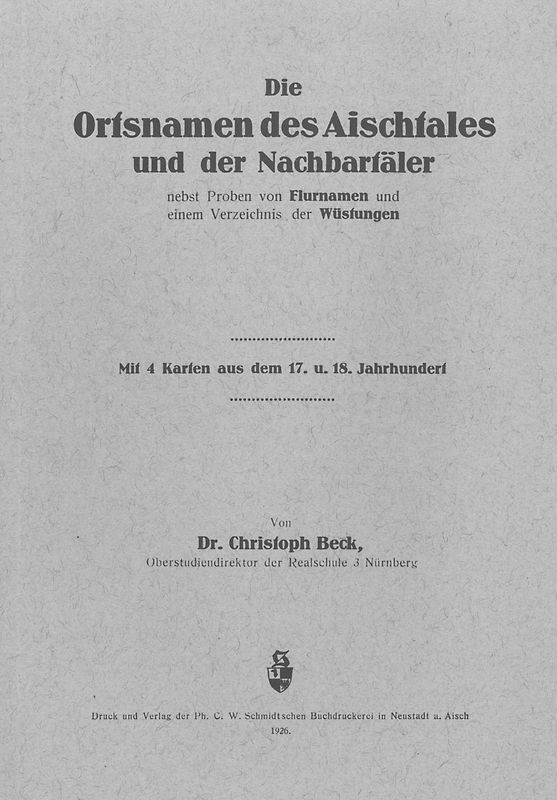 Die Ortsnamen des Aischtales und der Nachbartäler
