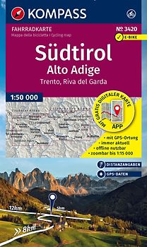 KOMPASS Fahrradkarte 3420 Südtirol / Alto Adige, Trento, Riva del Garda (4 Karten im Set) 1:50.000