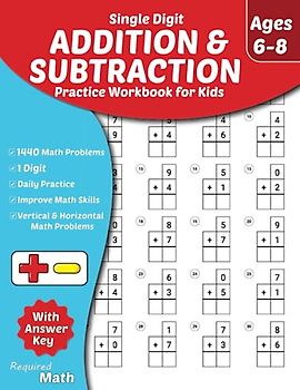 Required Math - Single Digit Addition and Subtraction Practice Workbook for Kids Ages 6-8: Educational Mathematics Worksheets for Daily Practice with Answer Key, 1st & 2nd-Grade, 1440 Math Problems