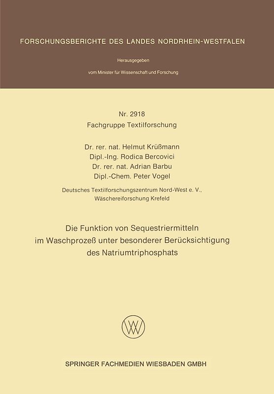 Die Funktion von Sequestriermitteln im Waschprozeß unter besonderer Berücksichtigung des Natriumtriphosphats
