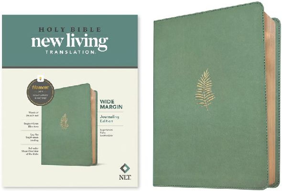 NLT Wide Margin Bible, Filament Enabled (Leatherlike, Sage Green Palm, Red Letter)