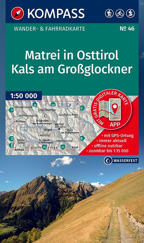 KOMPASS Wanderkarte 46 Matrei in Osttirol, Kals am Großglockner 1:50.000