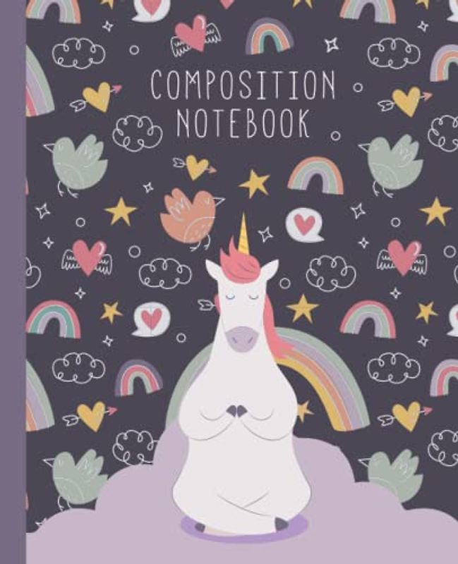 Composition Notebook: Cute Unicorn Doing Yoga - Wide Ruled Lined Notebook Journal for Kids, Teens, Home, School, College ...