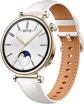 Huawei Watch GT 4 41 mm or avec bracelet cuir blanc