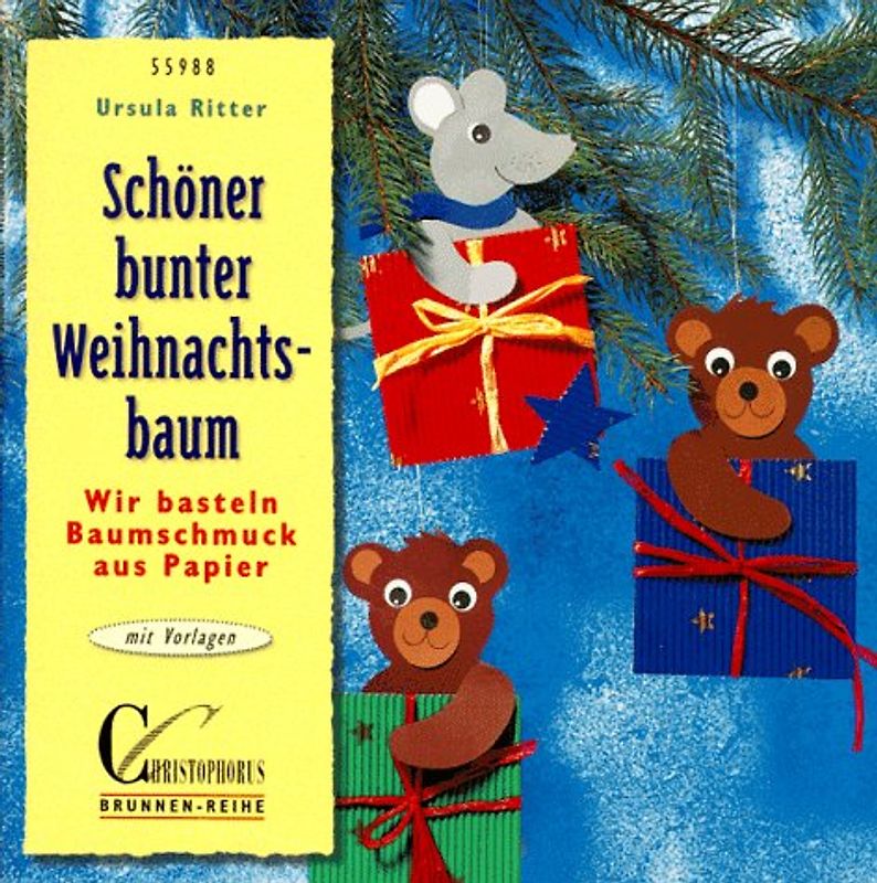Schöner bunter Weihnachtsbaum. Wir basteln Baumschmuck aus Papier. Mit Vorlagen