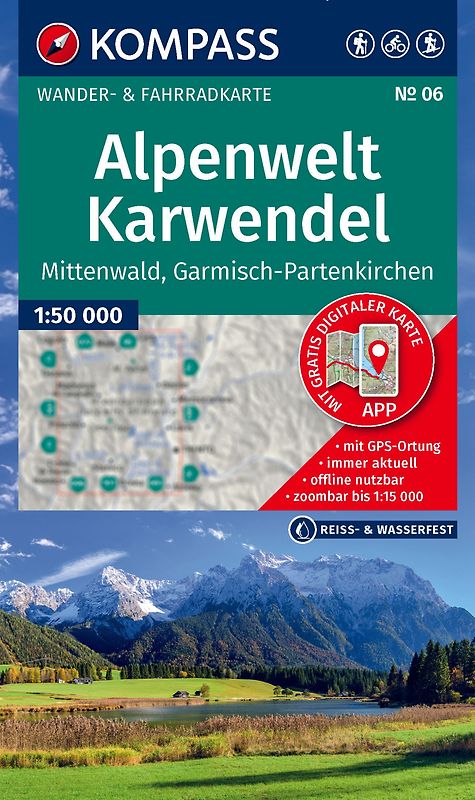 KOMPASS Wanderkarte 6 Alpenwelt Karwendel Mittenwald, Garmisch-Partenkirchen 1:50.000