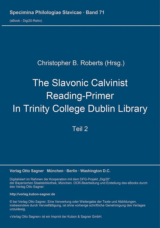 The Slavonic Calvinist Reading-Primer in Trinity College Dublin Library
