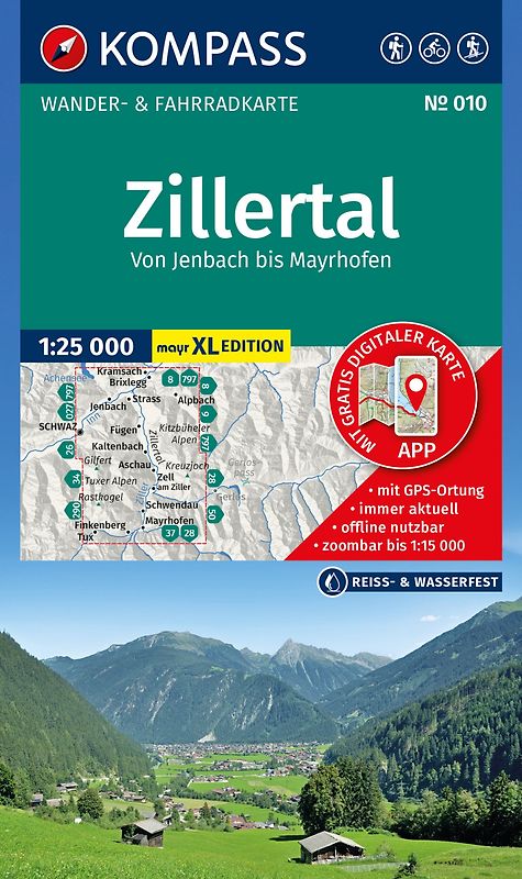 KOMPASS Wanderkarte 010 Zillertal - Von Jenbach bis Mayrhofen 1:25.000