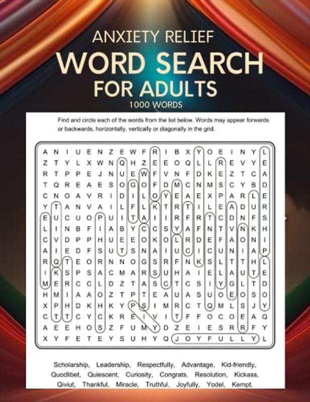 Anxiety Relief Word Search For Adults: word search books for adults large print, Puzzle Activity Books with Solutions(60 Puzzles + 1000 Words