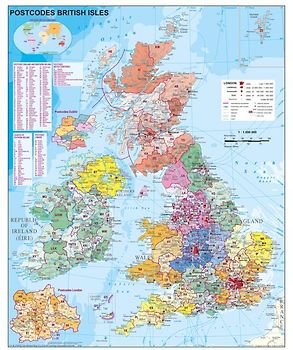 Großbritannien Postleitzahlen (engl.). Wandkarte / Poster
